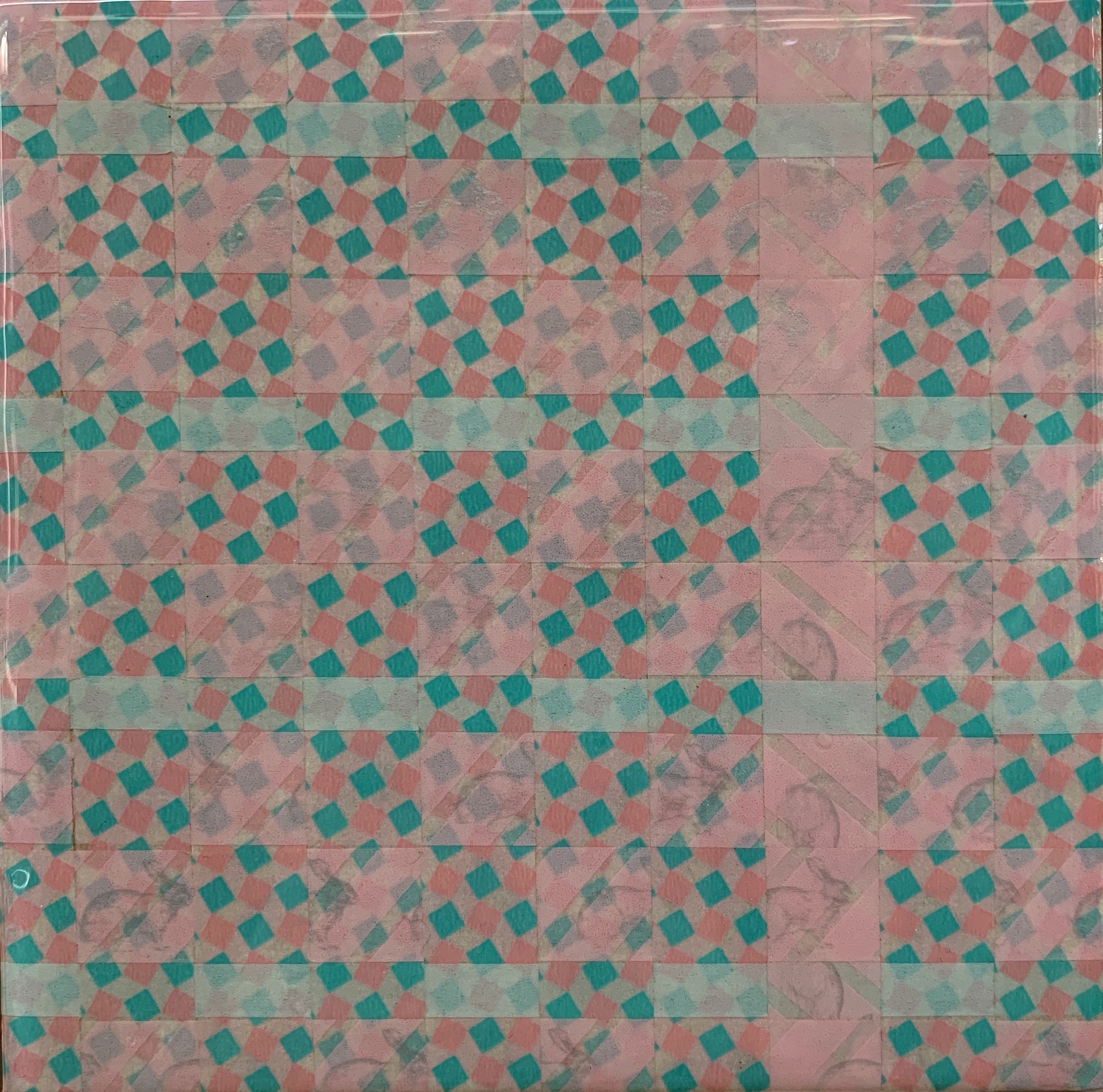 Minaxi May, Flossy Cottontail, 2019, washi tape, glue, epoxy resin on board, 14.7 x 14.7cm