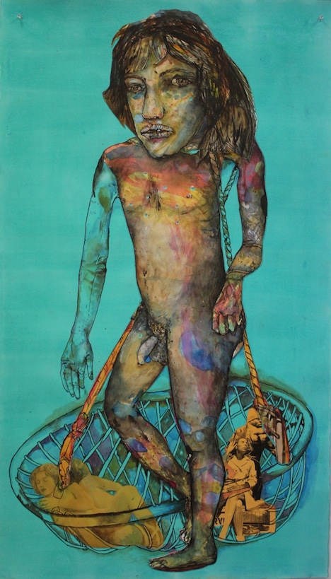 Antony Muia, Boy You've Been a Naughty Girl You Let Your Knickers Down, 2016, mixed media on paper, 122 x 71cm