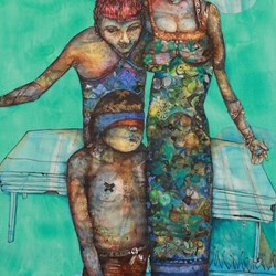 Antony Muia, Memory of a Free Festival, 2016, mixed media on paper, 121 x 82cm