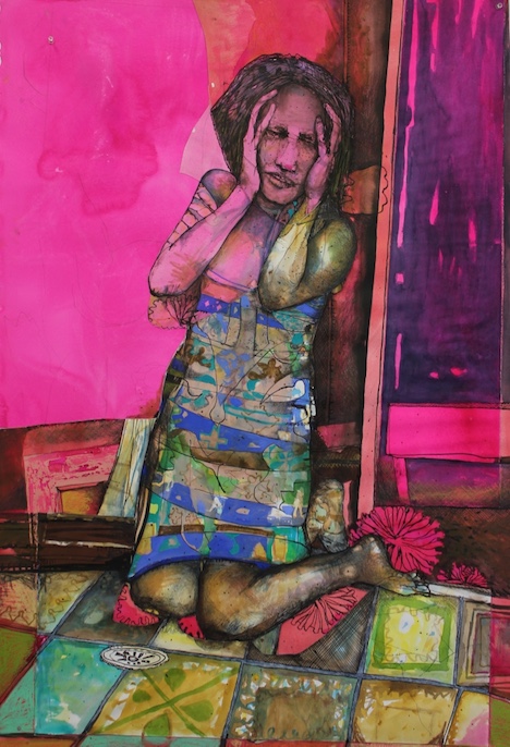 Antony Muia, Pom Poms and Porcelain, 2016, mixed media on paper, 121 x 81cm