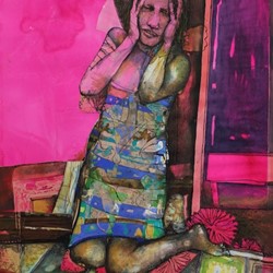 Antony Muia, Pom Poms and Porcelain, 2016, mixed media on paper, 121 x 81cm