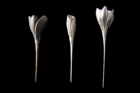 Sarah Elson, Frangipani Pins, 2016, repurposed silver and copper alloy, sizes variable