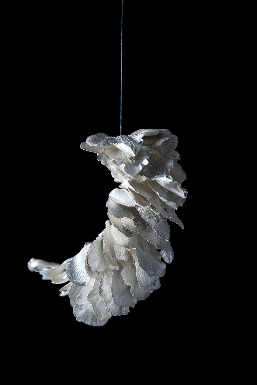 Sarah Elson, Lament of the Labellum - Transference 2, 2016, repurposed silver on beading thread from the Singapore orchid, 13 x 4 x 4cm