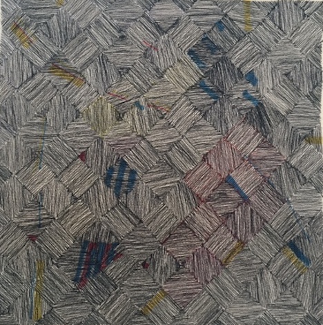 Ruth Vickers, Quantum 3, 2016, stitch and dye on canvas, 37 x 37cm