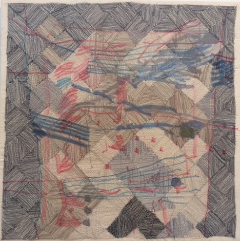 Ruth Vickers, Quantum 5, 2016, stitch and dye on canvas, 37 x 37cm