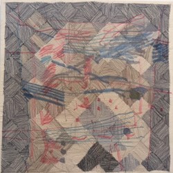 Ruth Vickers, Quantum 5, 2016, stitch and dye on canvas, 37 x 37cm