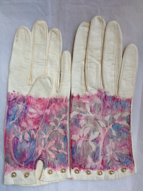 Valerie Tring, Sonnet: rose leaves at the end of summer, 2016, watercolour on found kidskin gloves, 28 x 22cm