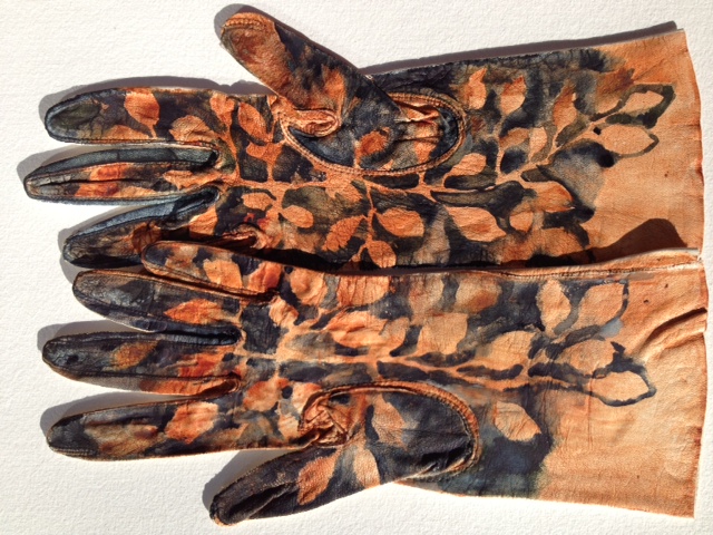 Valerie Tring, Sonnet: beech forests for the father, 2011, watercolour on found kidskin gloves, 47 x 40cm