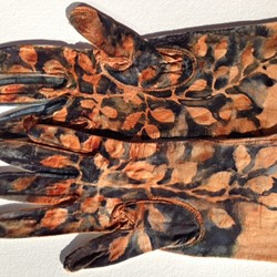 Valerie Tring, Sonnet: beech forests for the father, 2011, watercolour on found kidskin gloves, 47 x 40cm