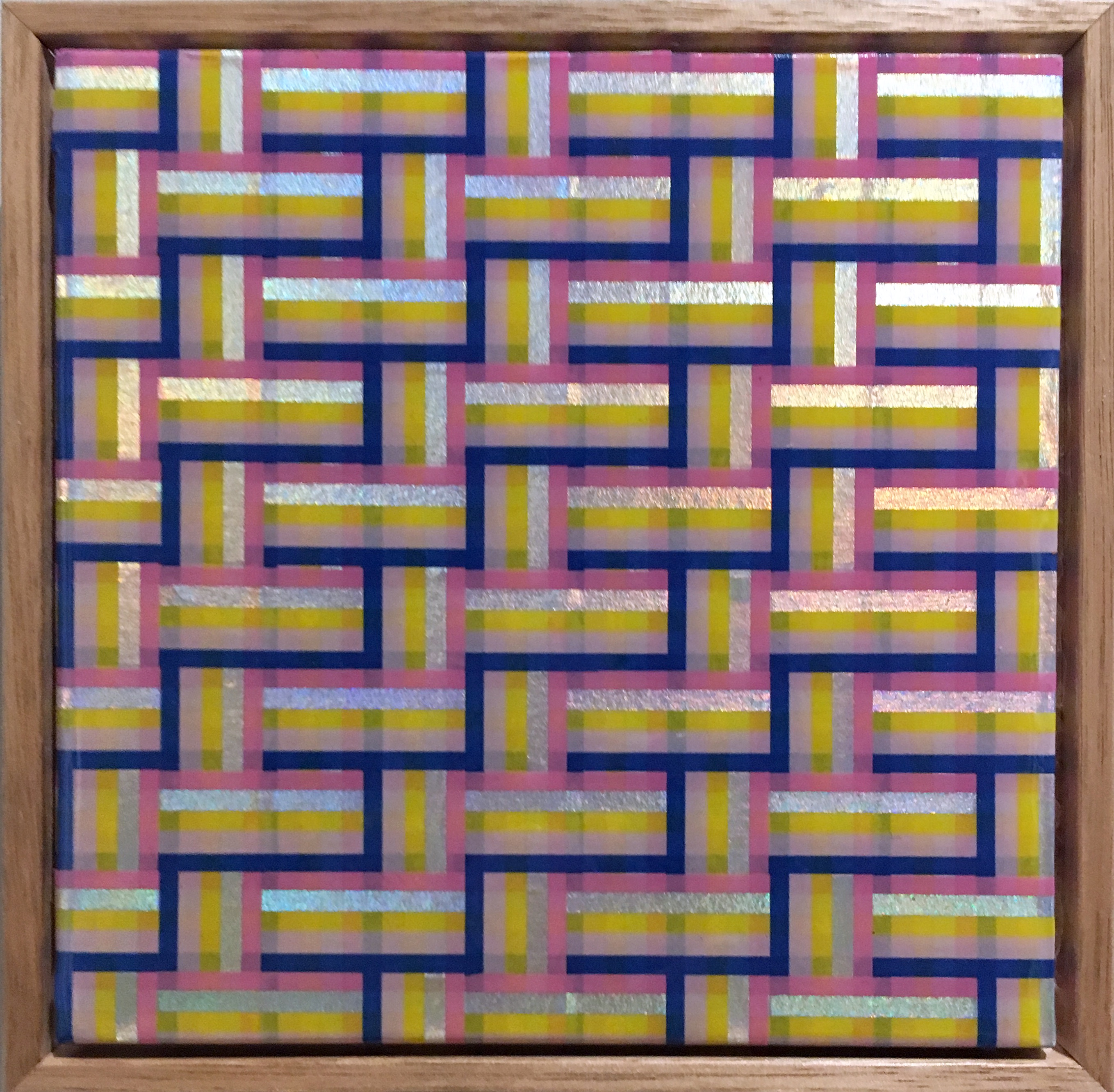 Minaxi May, Studio 54, 2019, Washi tape, glue, epoxy resin on board with Australian oak frame, 14.7 x 14.7cm