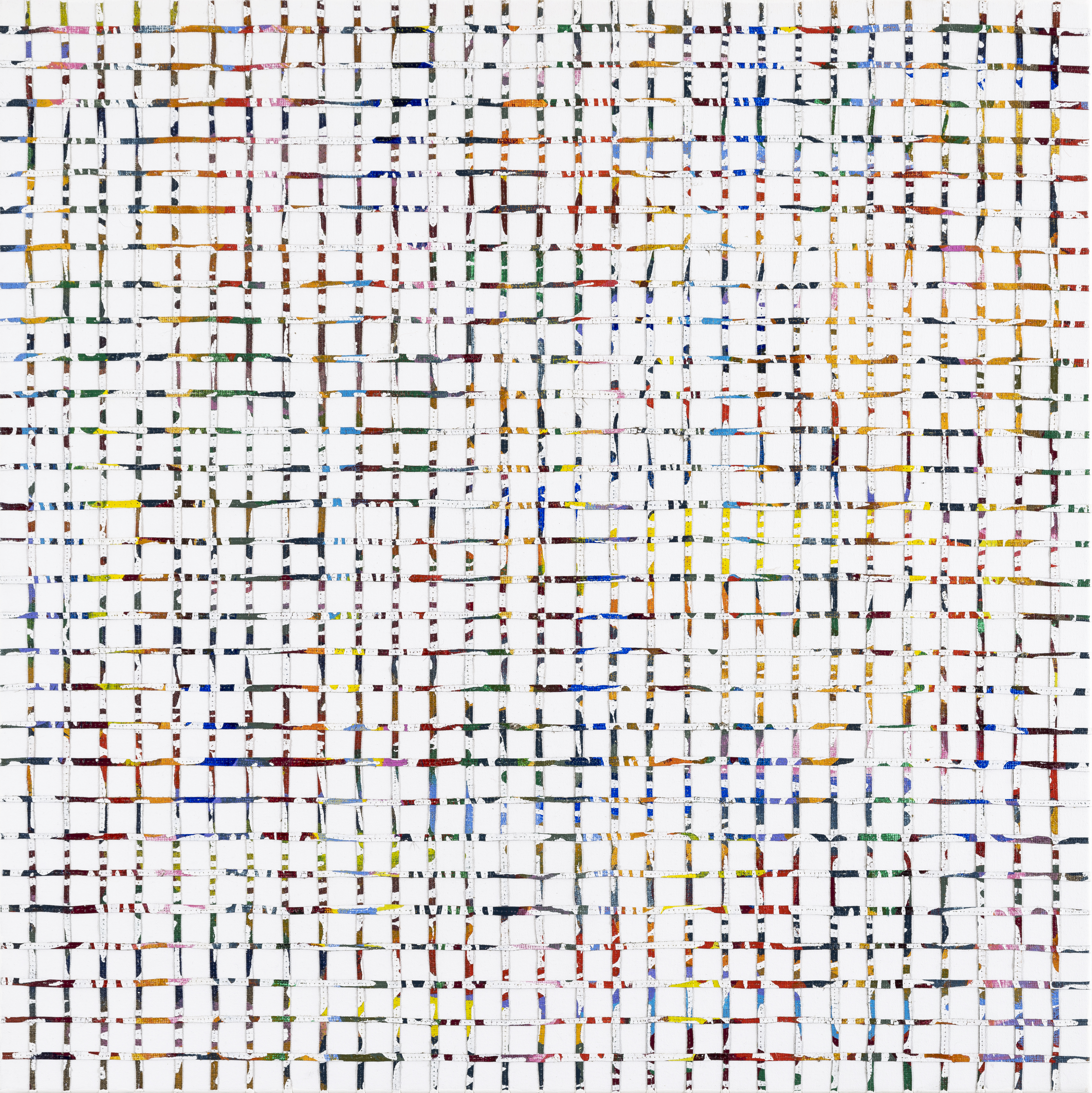 Grid Variation 3 - M & E 2017, acrylic, nylon thread on canvas, 76 x 76cm