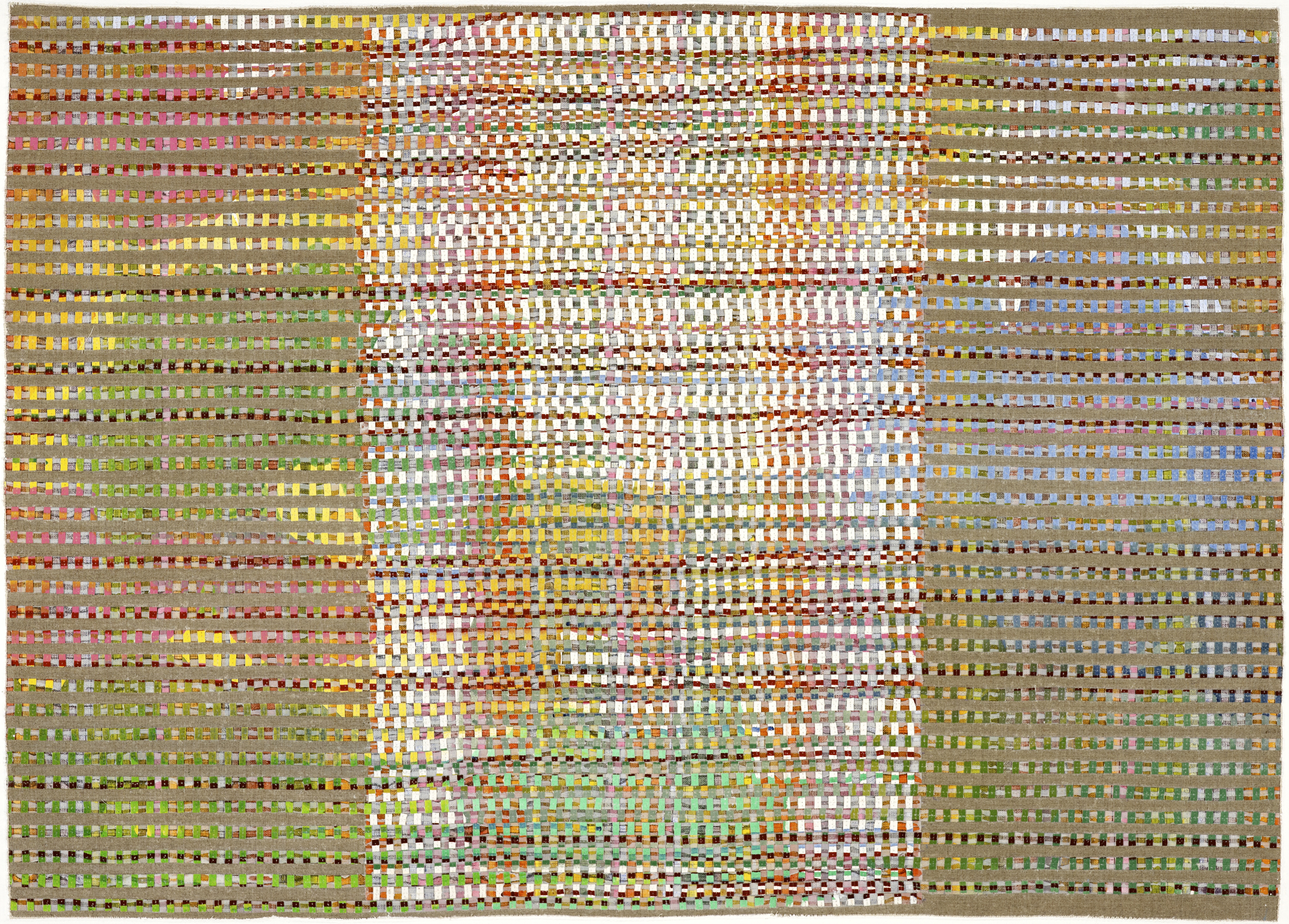 Eveline Kotai, Crossing 2013, oil, acrylic, nylon thread on linen, 91 x 121cm