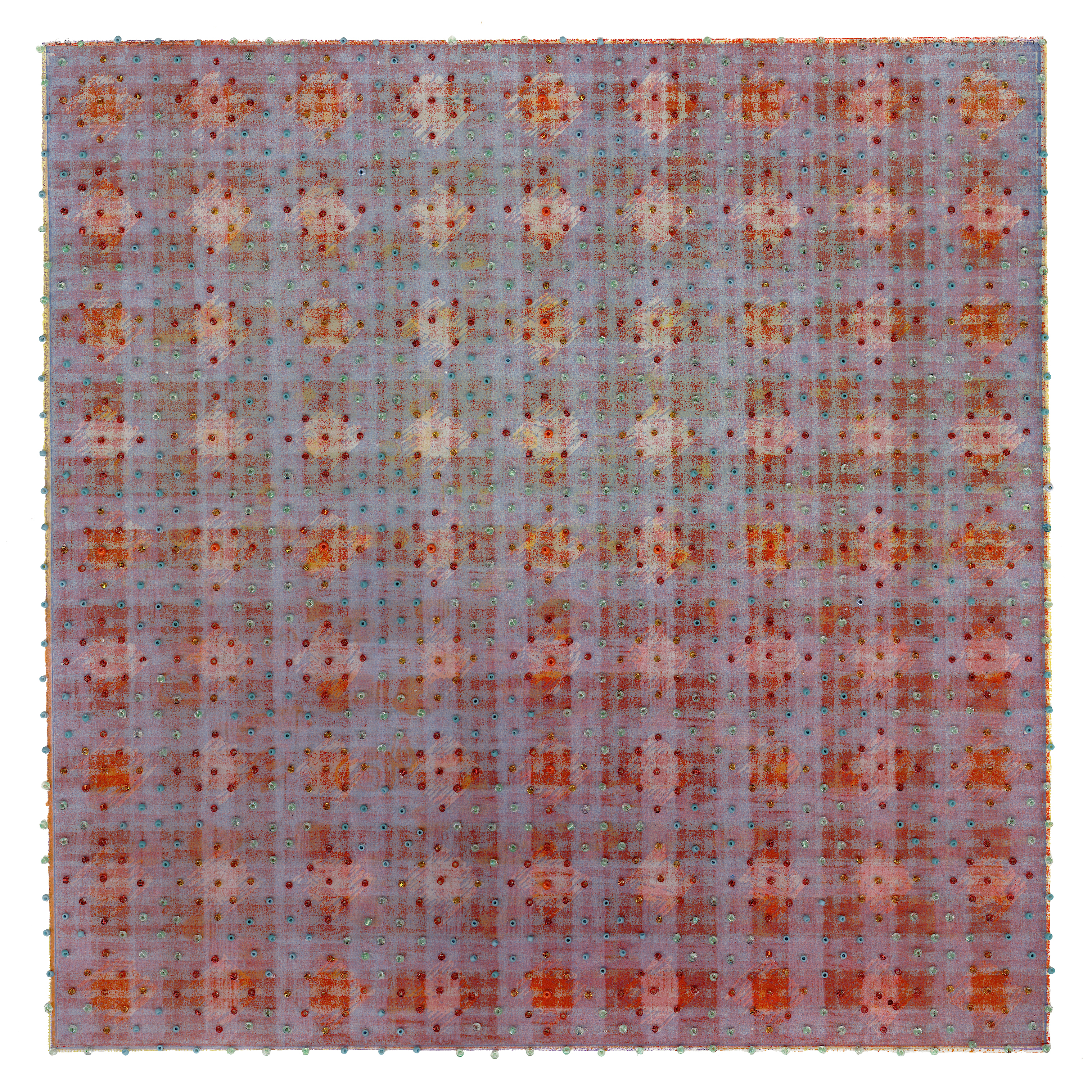 Eveline Kotai, In Diamonds 2008, beads on unique state silkscreen, 27 x 27cm