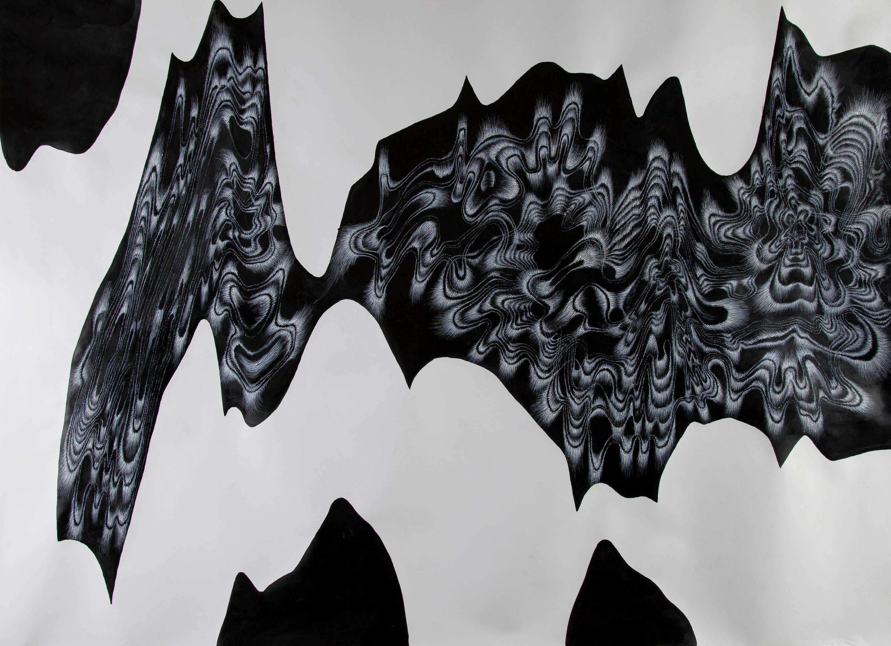 Adam Derums, Ere Thrice The Moon Into Her Port Had Steered, 2014-15, ink on paper, 175 x 125cm