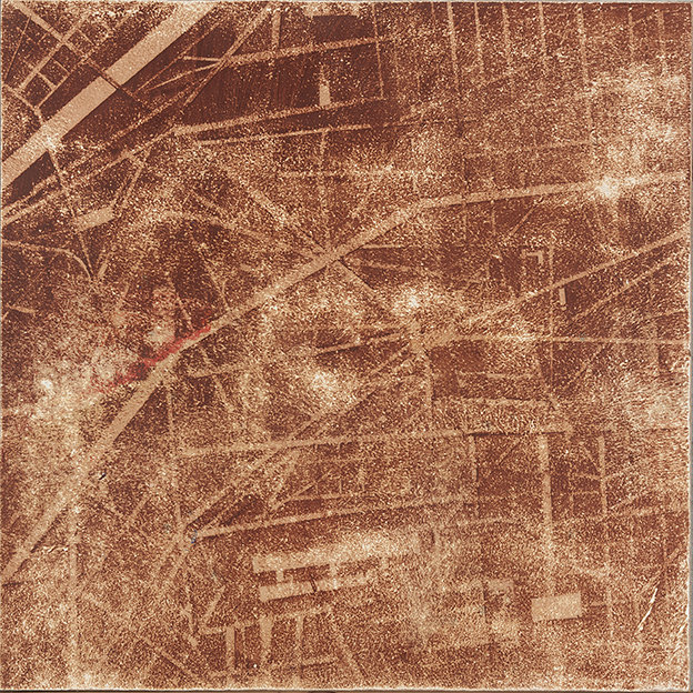 Merrick Belyea, The Bombing of Basel, 2014, oil on board, 60 x 60cm