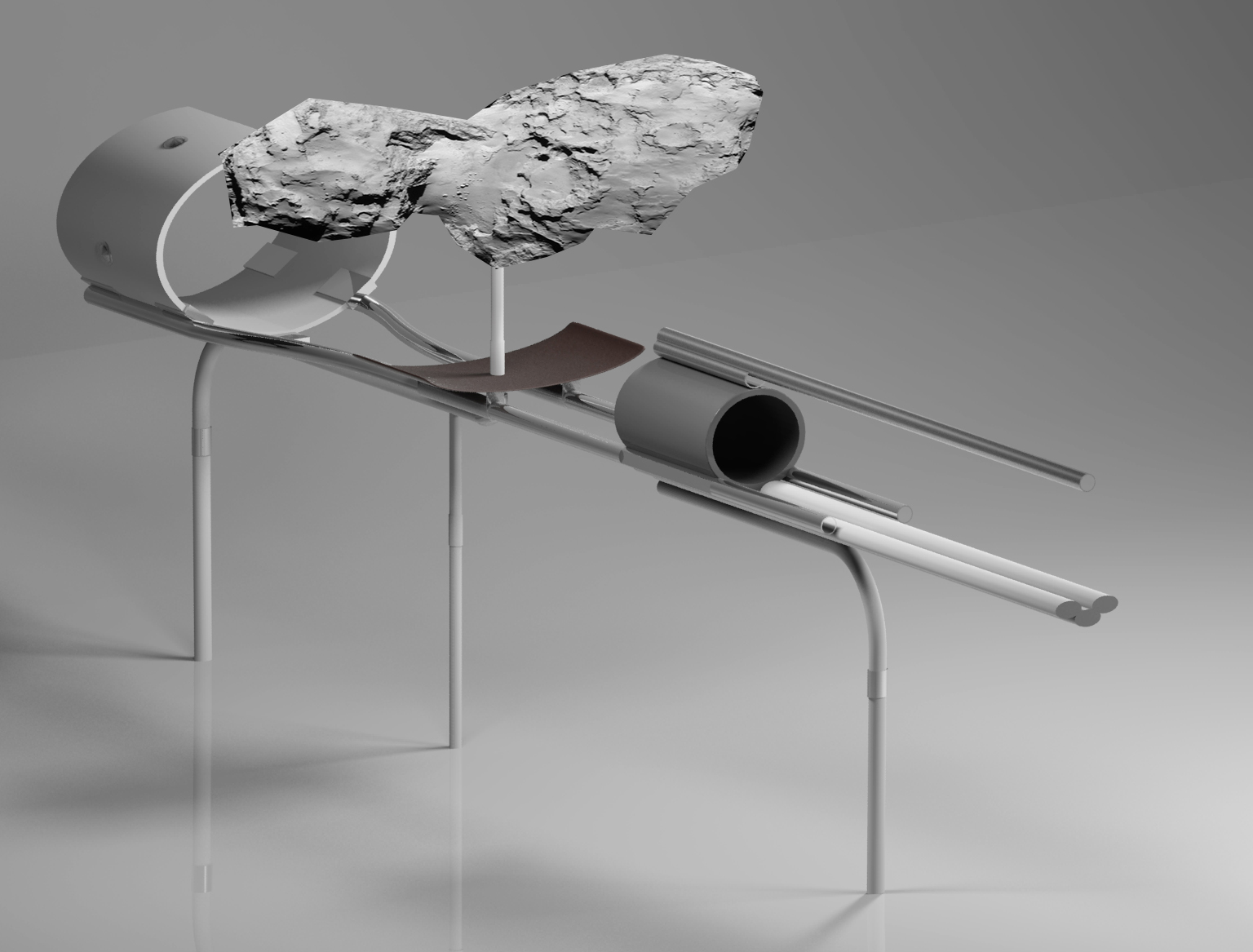 Jon Tarry, Drawing Rosseta, 2015, stainless steel paper, bronze, speakers, 280 x 100 x 30cm