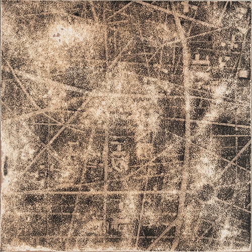 Merrick Belyea, The Bombing of Manila II, 2014, oil on board, 60 x 60cm