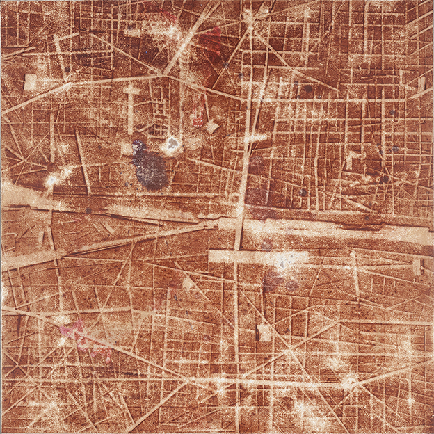 Merrick Belyea, The Bombing of London, 2014, oil on board, 120 x 120cm