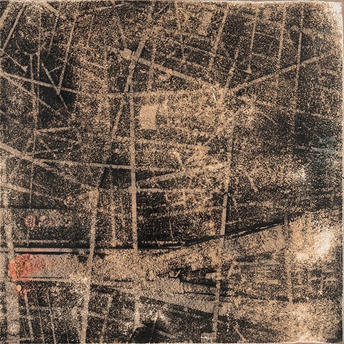 Merrick Belyea, The Bombing of London II, 2014, oil on board, 60 x 60cm