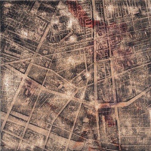 Merrick Belyea, The Bombing of Manila, 2014, oil on board, 120 x 120cm