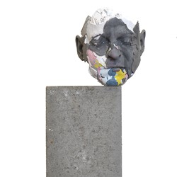 Paul Kaptein, Mute Figure #12, 2018, industrial plaster, pigment, brick, acrylic, 39 x 38 x 15cm