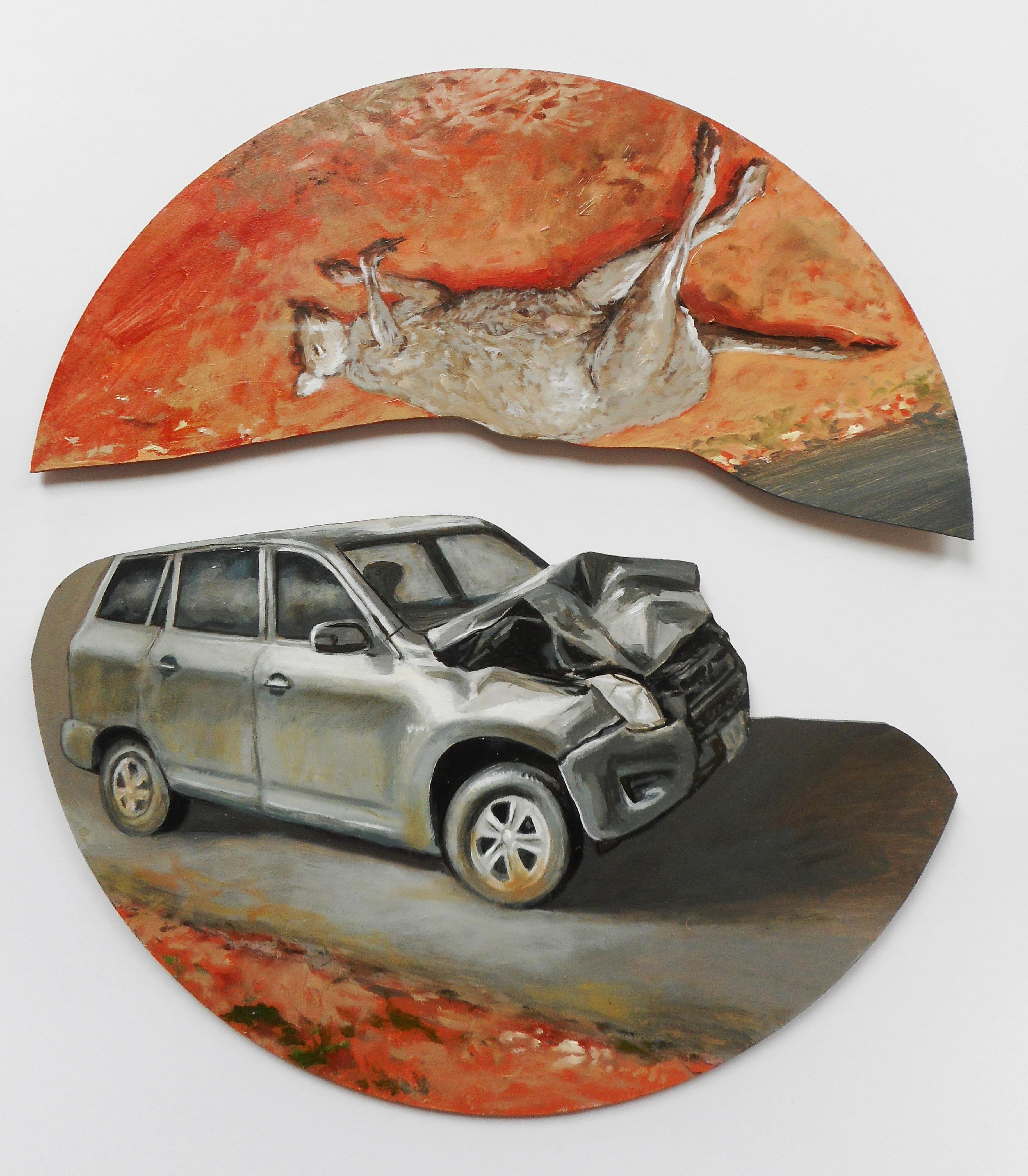 Indra Geidans, The State I’m In (detail), 2018, oil on board, fabric, cotton thread (12 pieces), variable dimensions