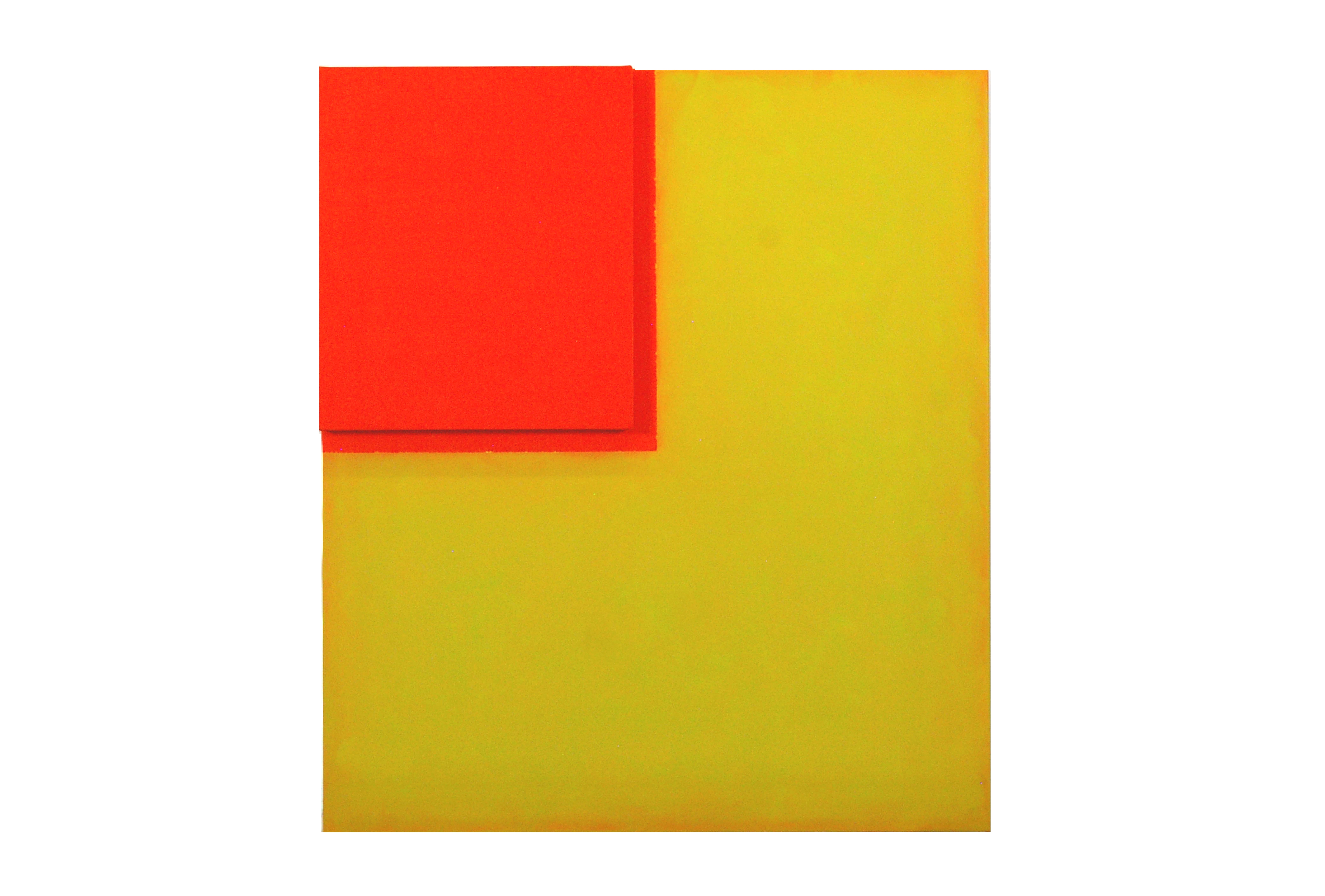 Helen Smith, Orange and Yellow Assemblage, 2018, oil on canvas and linen, 120 x 85 x 6cm