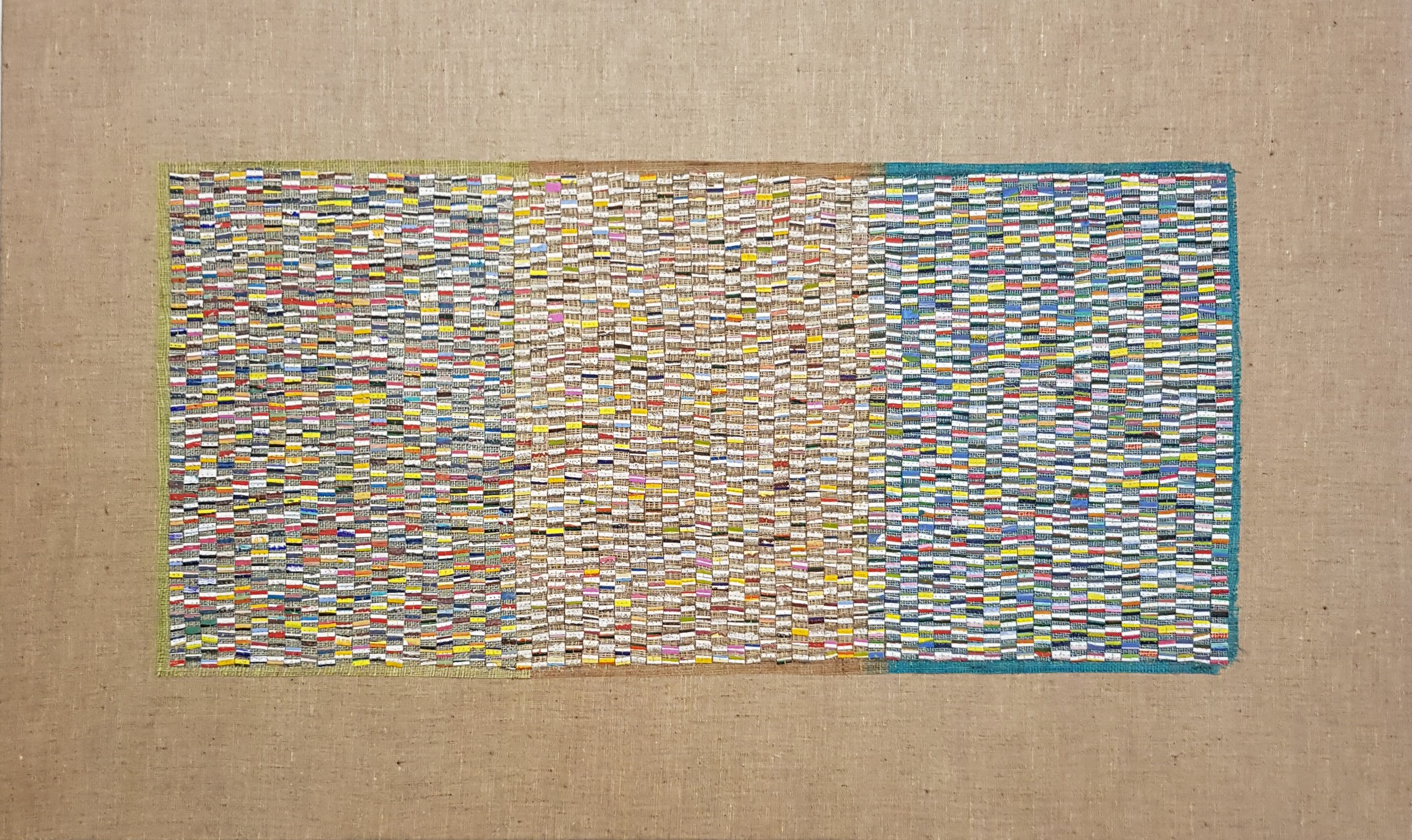 Eveline Kotai, Remix, 2018, acrylic, nylon thread on canvas on linen, 60 x 100cm