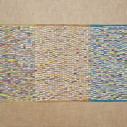 Eveline Kotai, Remix, 2018, acrylic, nylon thread on canvas on linen, 60 x 100cm