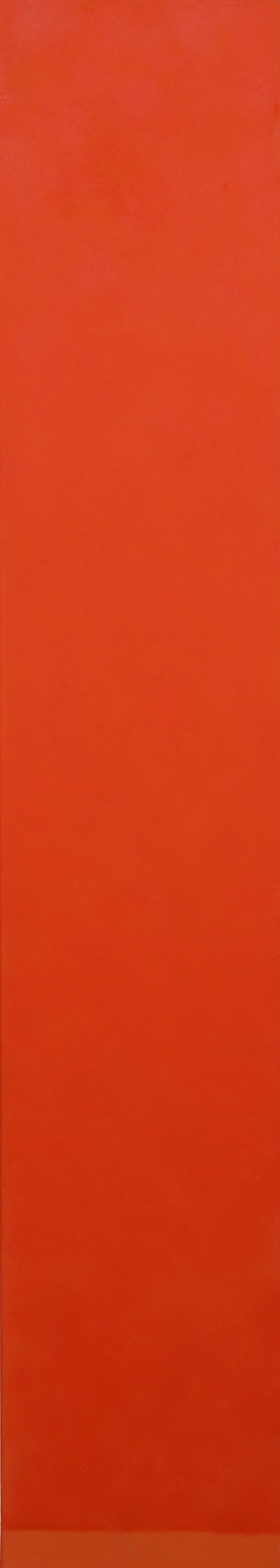 Michele Theunissen, Pyrrole Orange 2016-19, pigment, egg tempera, oil, mica on canvas, 167.5 x 30cm