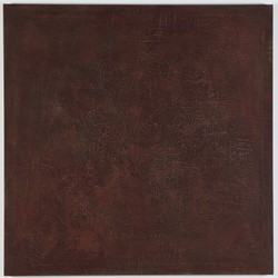 Michele Theunissen, Crimson and Earth, 2018-2019, glue-size, egg tempera, pigment on canvas, 102 x 102cm