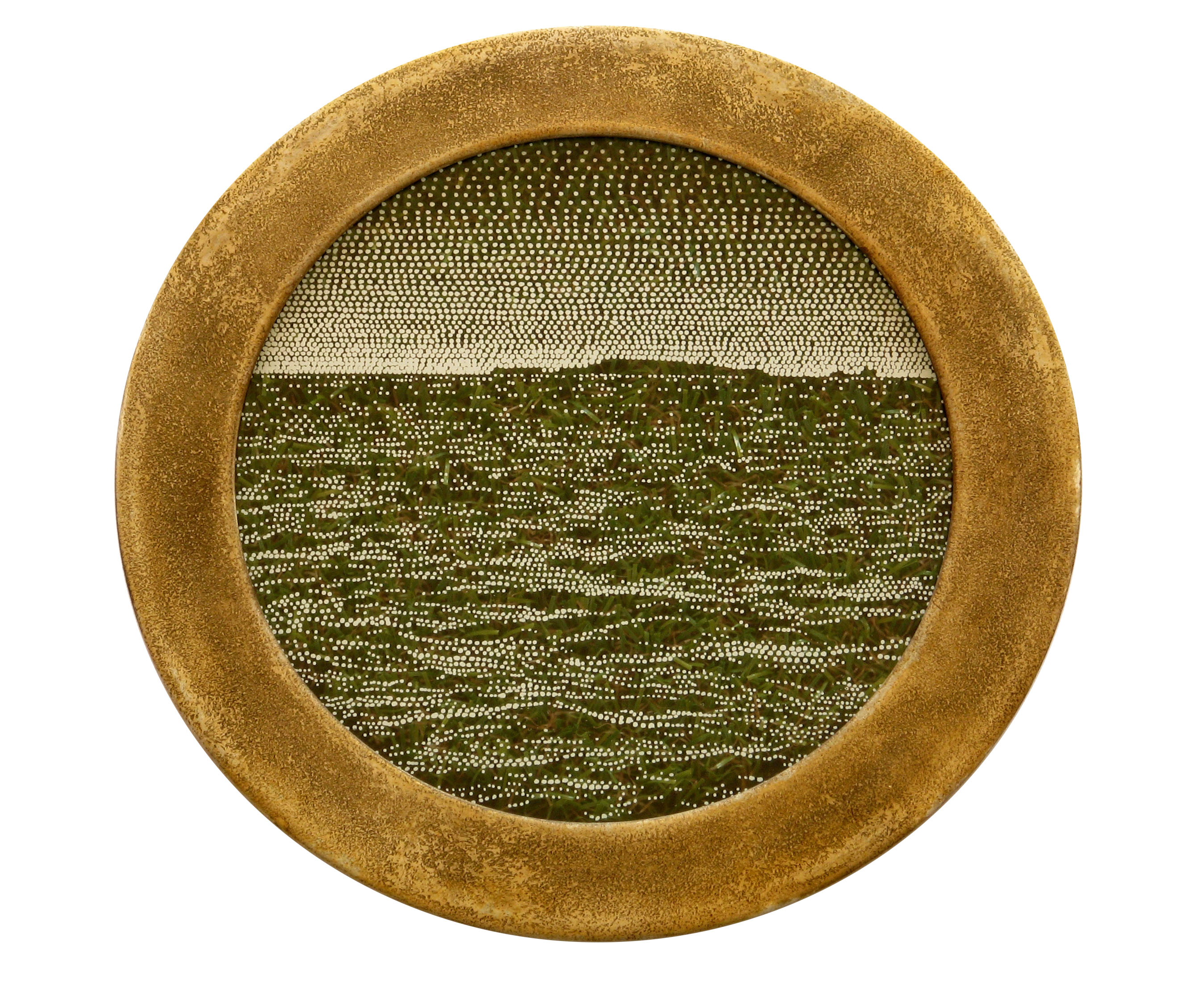 Tony Windberg, Home Turf 1, 2018, ink under glass, synthetic turf, earth pigments, iron oxide, MDF, 21 x 22 x 3cm