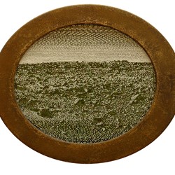 Tony Windberg, Home Turf 2, 2018, ink under glass, synthetic turf, earth pigments, iron oxide, MDF, 21 x 22 x 3cm