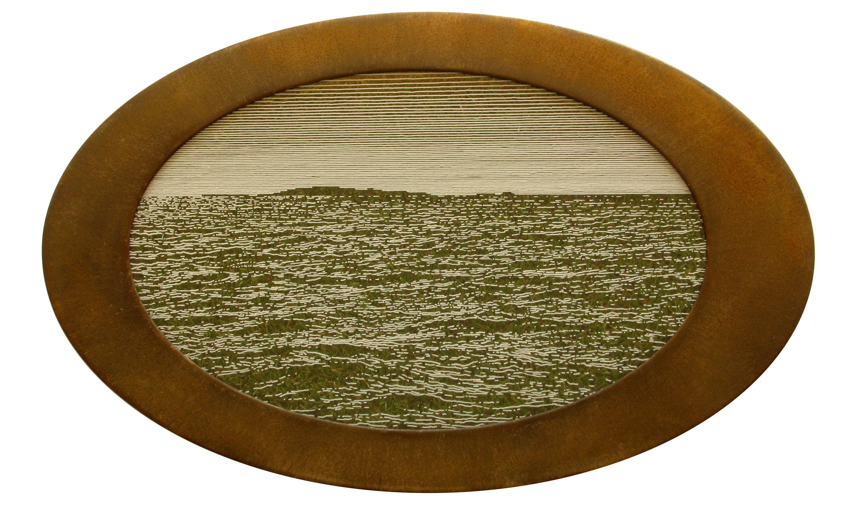 Tony Windberg, Home Turf 3, 2018, ink under glass, synthetic turf, earth pigments, iron oxide, MDF, 21 x 22 x 3cm