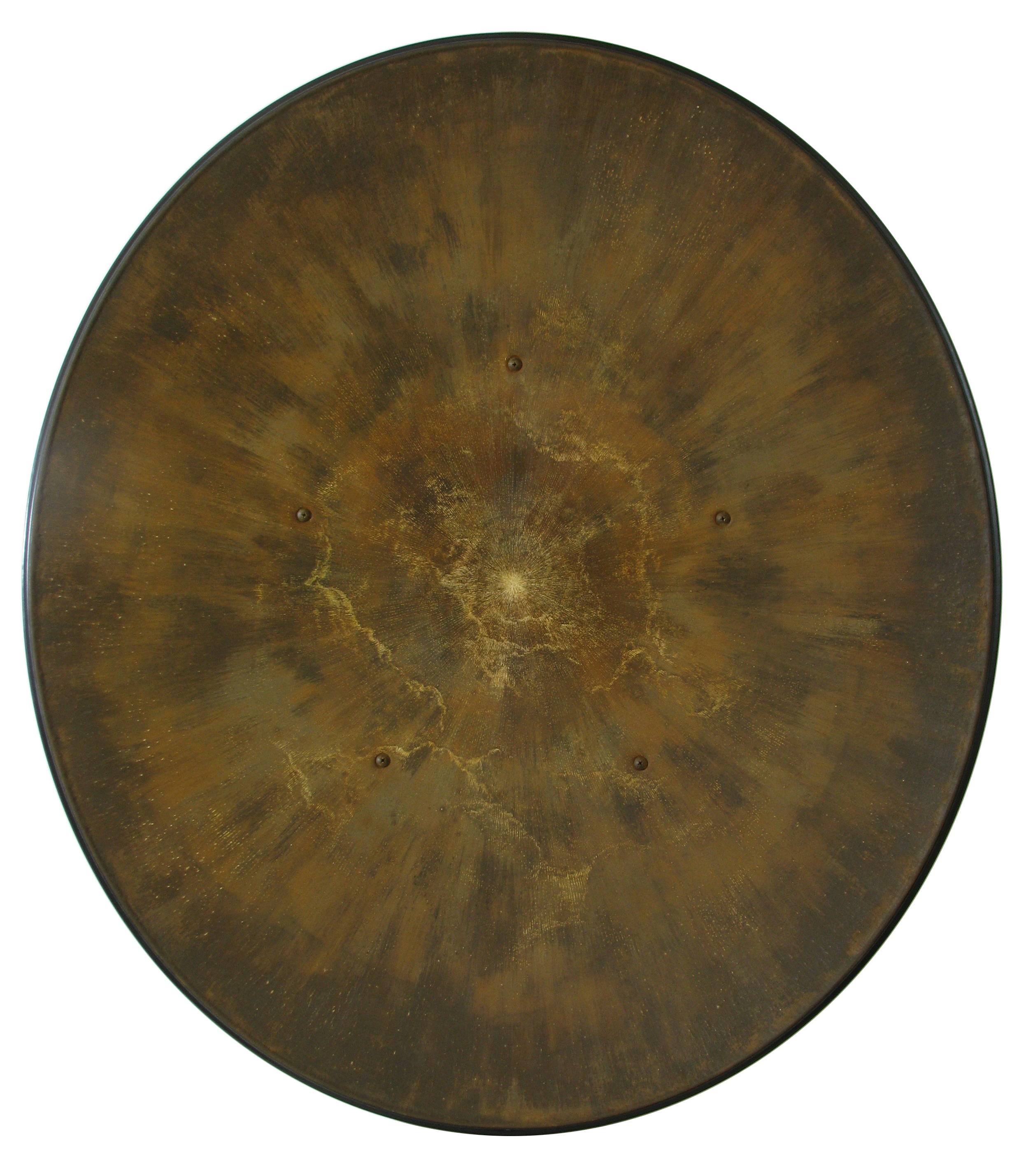 Tony Windberg, Foveal, 2017, engraved satellite dish, marri and karri ash, rust effect paint, sealant, 139 x 122 x 25cm (with mount)