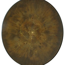 Tony Windberg, Foveal, 2017, engraved satellite dish, marri and karri ash, rust effect paint, sealant, 139 x 122 x 25cm (with mount)