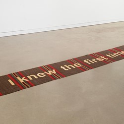 Olga Cironis, I Knew the First Time I Saw You, 2013, recycled Greek domestic rug and gold leaf, 550 x 40cm