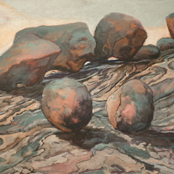 Tim Burns, Sacred Rocks - Gwambygine, 2019, acrylic on canvas, 61 x 122cm