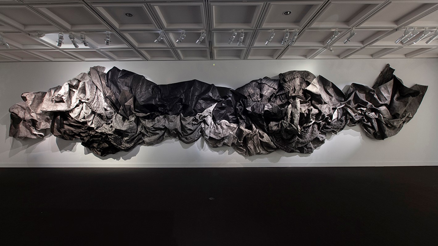 Susan Roux, (un)  fold, 2019, Canson paper, ink, thread, and polish, dimensions variable. Photo Bo Wong