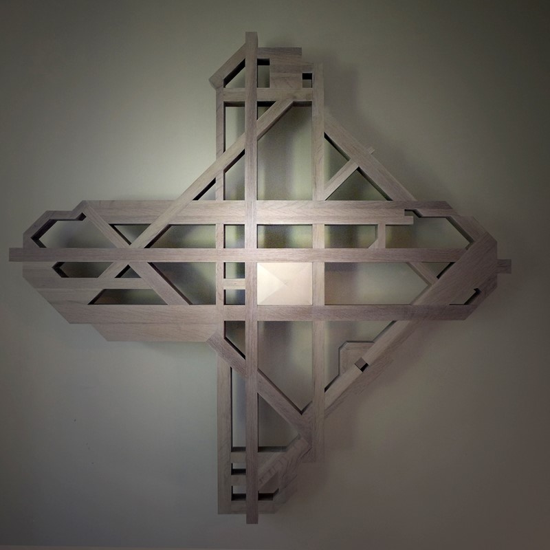 Chicago Airport Runway, Amercian Oak and lime wash, 120 x 120 x 30cm