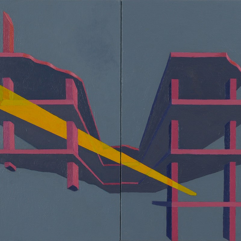 Caspar Fairhall, Double Remnant, 2019, acrylic and oil on panel, 25 x 50cm (diptych)