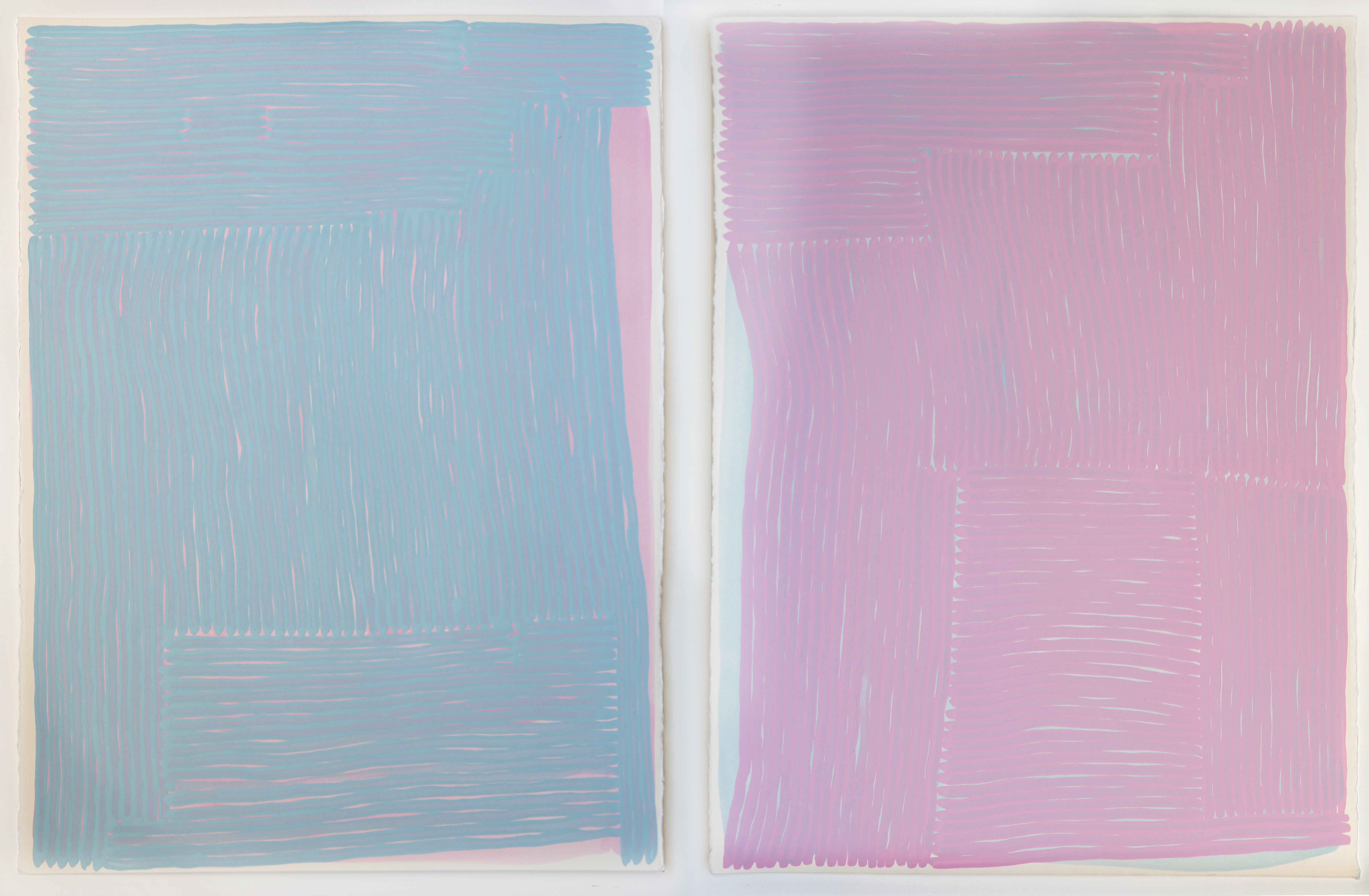 Tom Freeman, Home in Hilton to High School and Back, 2019, acrylic on paper, 76 x 112cm (dyptich)