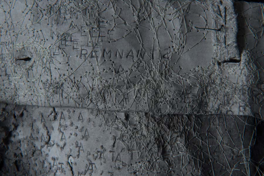 Susan Roux, Sailor Bag, 2018, Canson paper, thread, ink, carbon, 60 x 30 x 30cm (detail 3)