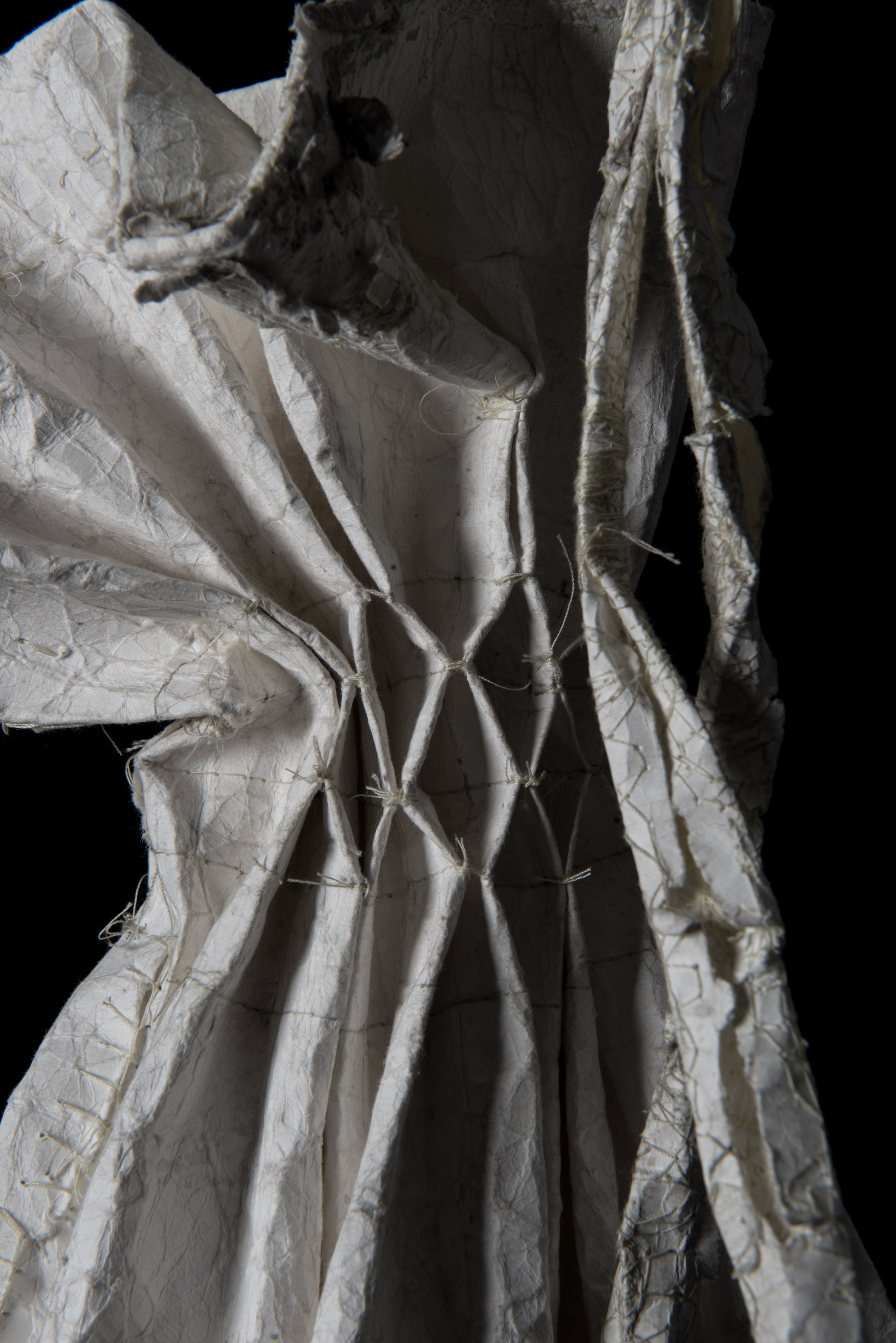 Susan Roux, Washing Bag, 2018, Canson paper, thread, carbon, 60 x 40 x 40cm (detail 2)