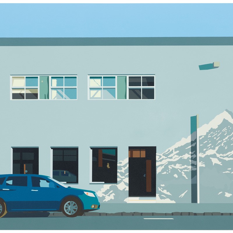 Joanna Lamb, Industrial Streetscape (small), 2019, acrylic on board, 46 x 61cm