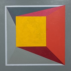 Caspar Fairhall, Projected Cube, 2019, acrylic and oil on wood, 25 x 25cm
