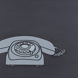 Carol Rudyard, Untitled (black telephone landscape), oil on board, 29 x 42cm