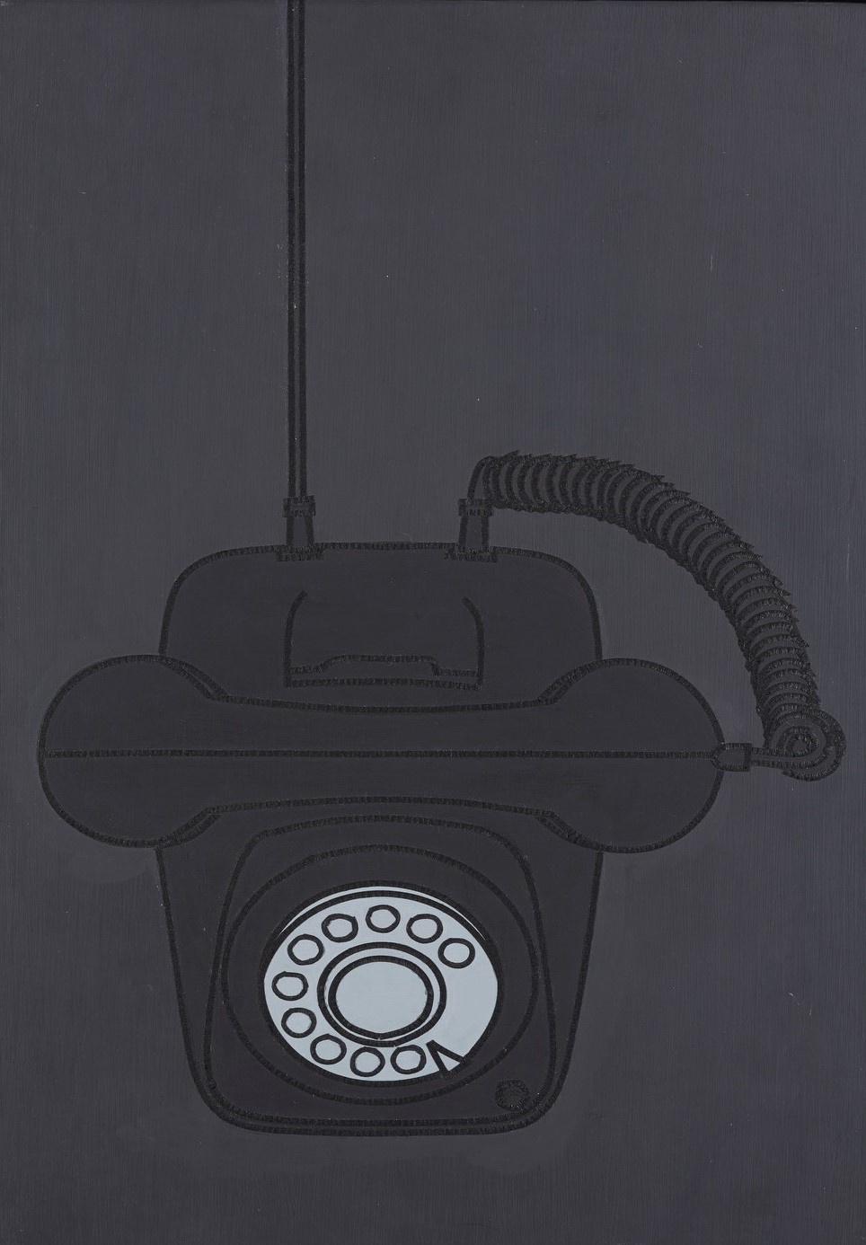 Carol Rudyard, Untitled (black telephone portrait), oil on board, 42 x 29cm