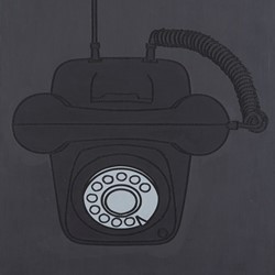 Carol Rudyard, Untitled (black telephone portrait), oil on board, 42 x 29cm