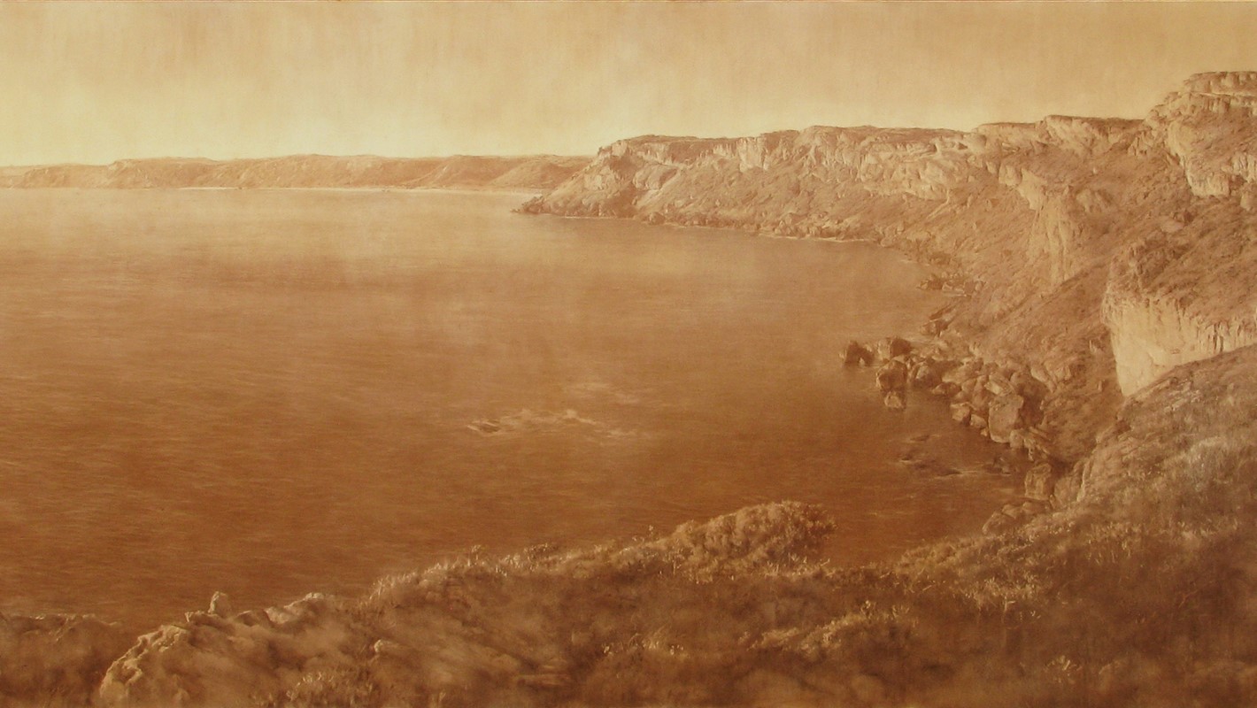 Tony Windberg, Lookout - Tookalup, 2019  earth pigments, pencil, conte crayon, oil on panel  82 x 204cm